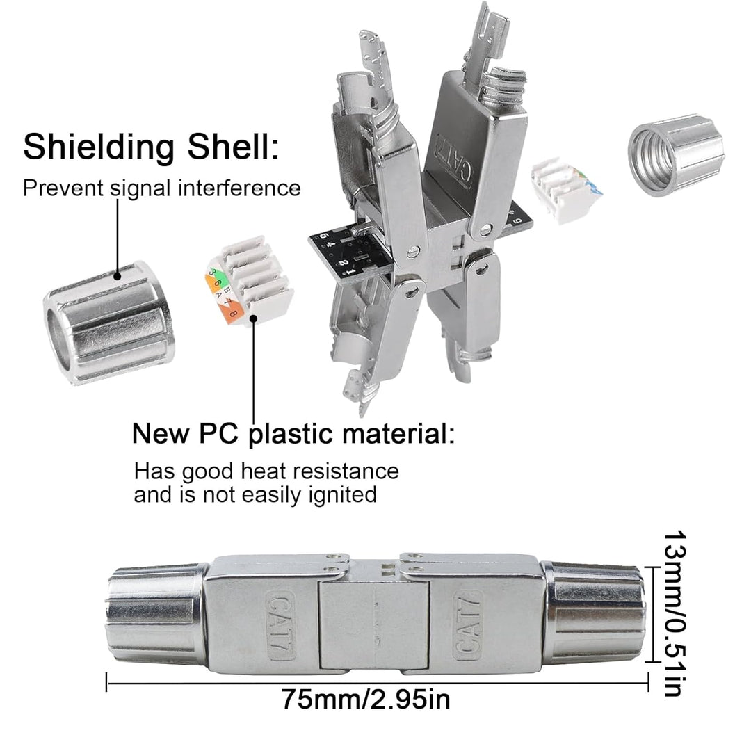2 Stück Netzwerkstecker Cat7 Cat6A Werkzeuglos RJ45 Stecker Werkzeuglos Lan Stecker Feldkonfektionie