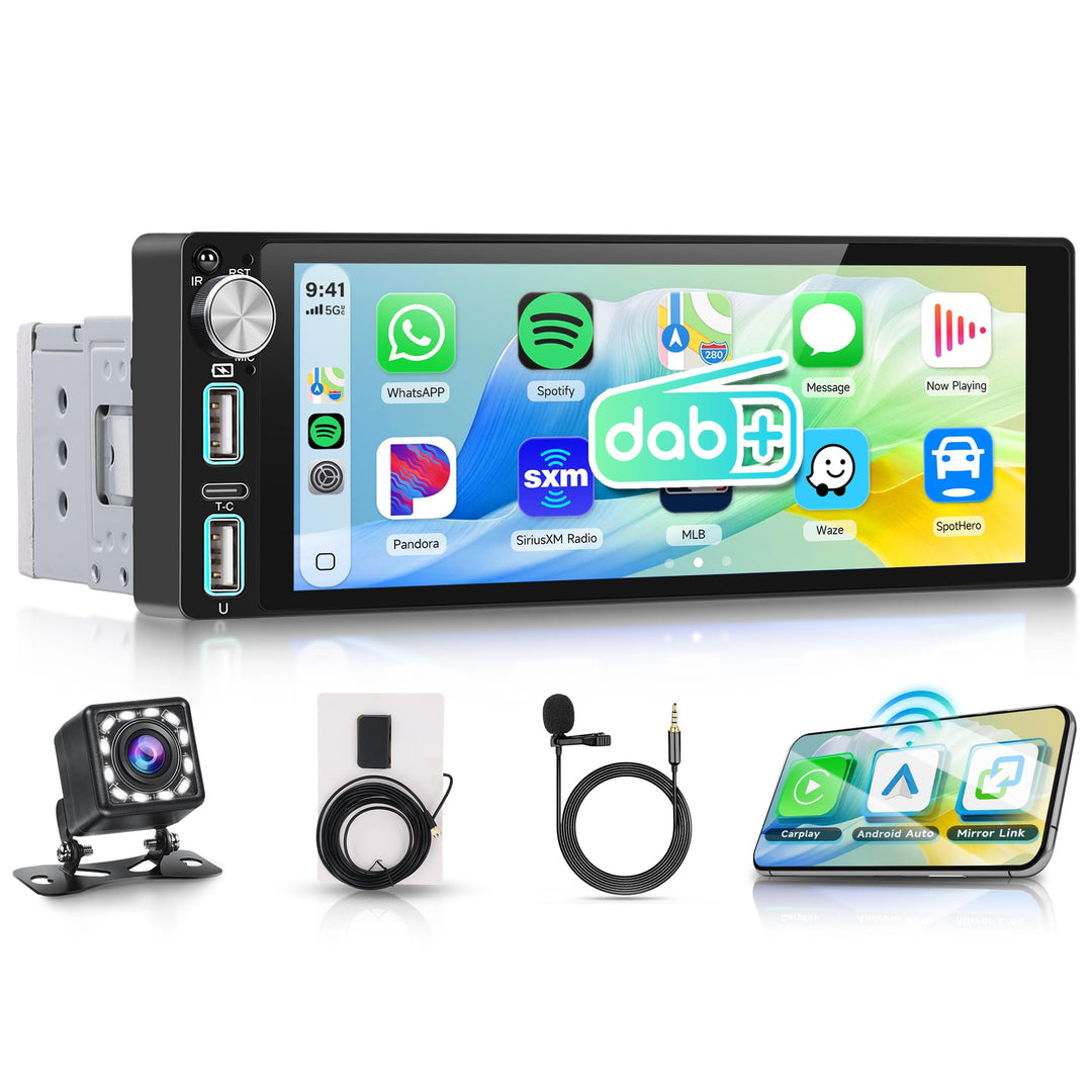 Rimoody DAB+/DAB Autoradio 1 Din mit Wireless Carplay Android Auto Bluetooth 5.2, 6.86 Zoll Touchscr