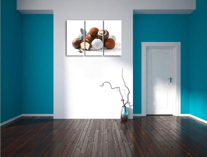 Pixxprint Edle Trüffelpralinen als Leinwandbild/Grösse: 3 Teilig (120x80) cm/Wandbild/Kunstdruck/fer