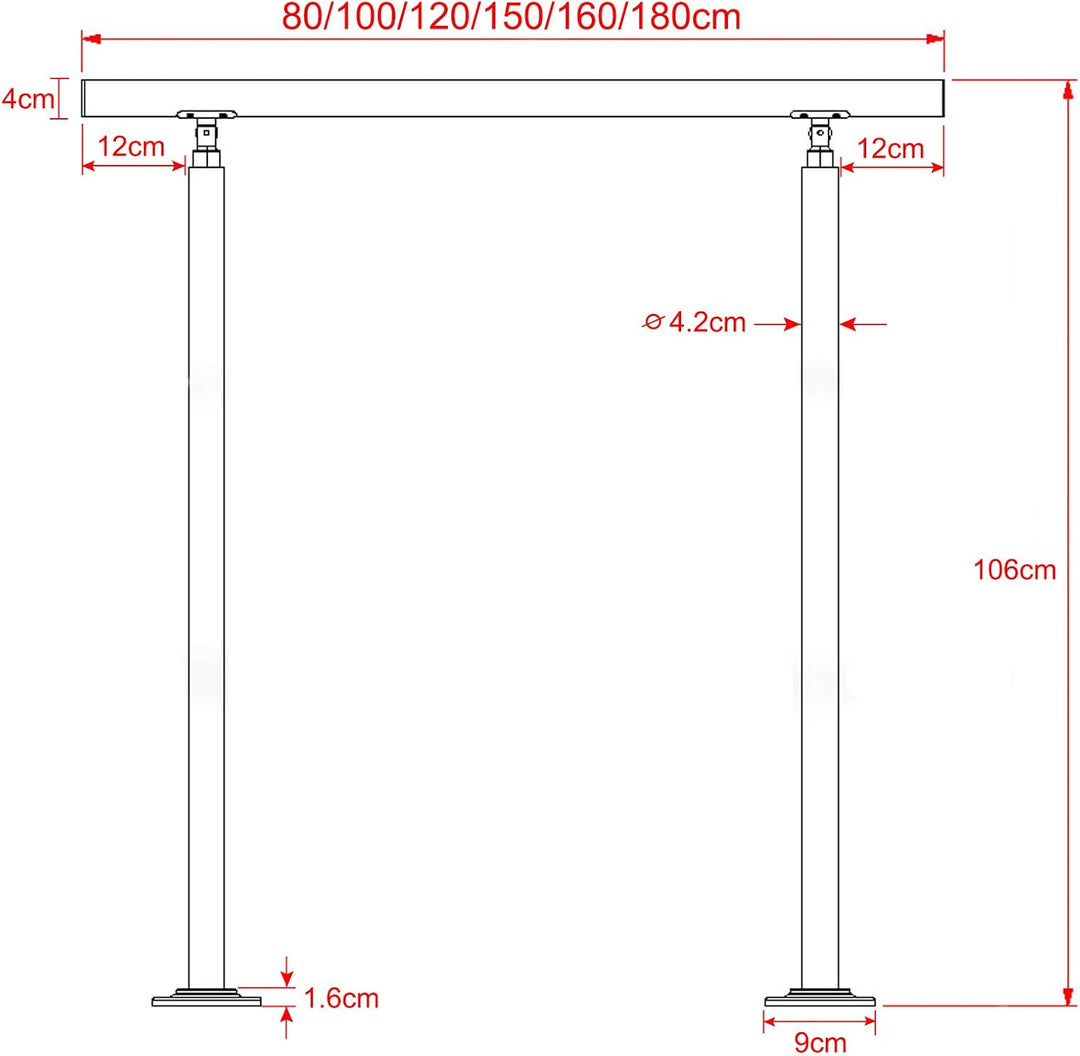 LARS360 150cm Handlauf Geländer Treppengeländer Ø 42 mm Geländerstäben aus Edelstahl 0 Querstreben T