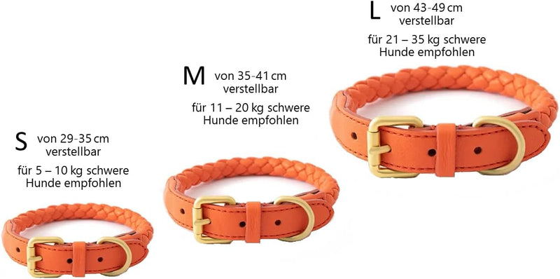 Hundehalsband mit 1,20 m Cityleine im Set (Orange), rund geflochten, Zeitloses Design, KEIN Leder M: