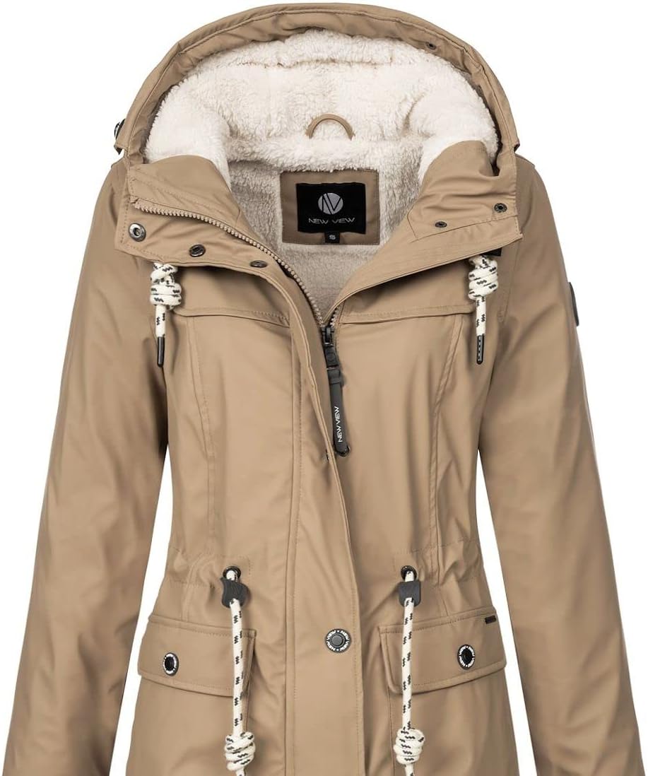 NEW VIEW Damen Regenjacke wasserabweisender Parka Annika Long mit Kapuze XXL beige (peanut beige - T