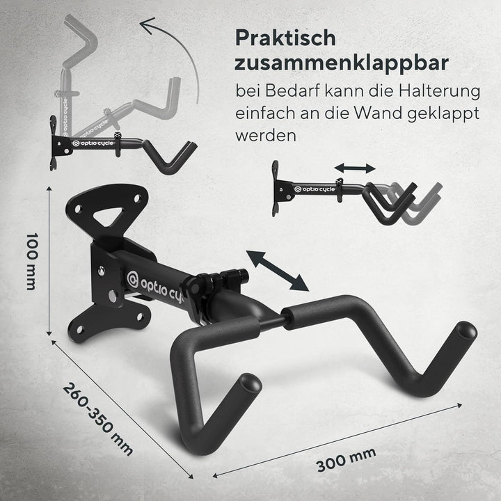 Optio Cycle Fahrrad Wandhalterung Vertikal Klappbar | Metall Fahrradhalterung Wand | Fahrrad Wandhal