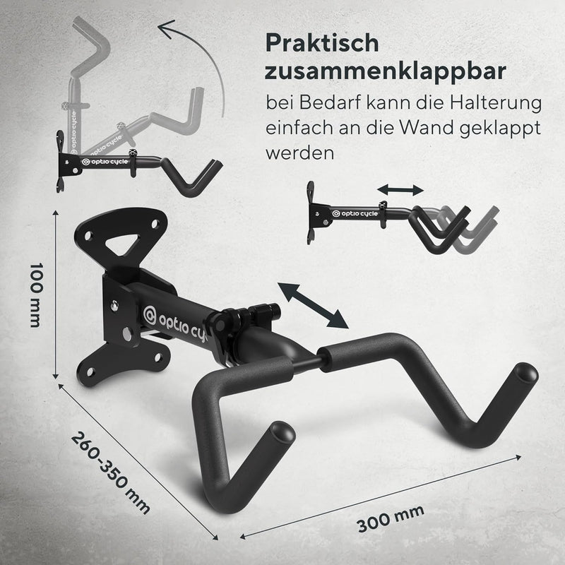 Optio Cycle Fahrrad Wandhalterung Vertikal Klappbar | Metall Fahrradhalterung Wand | Fahrrad Wandhal