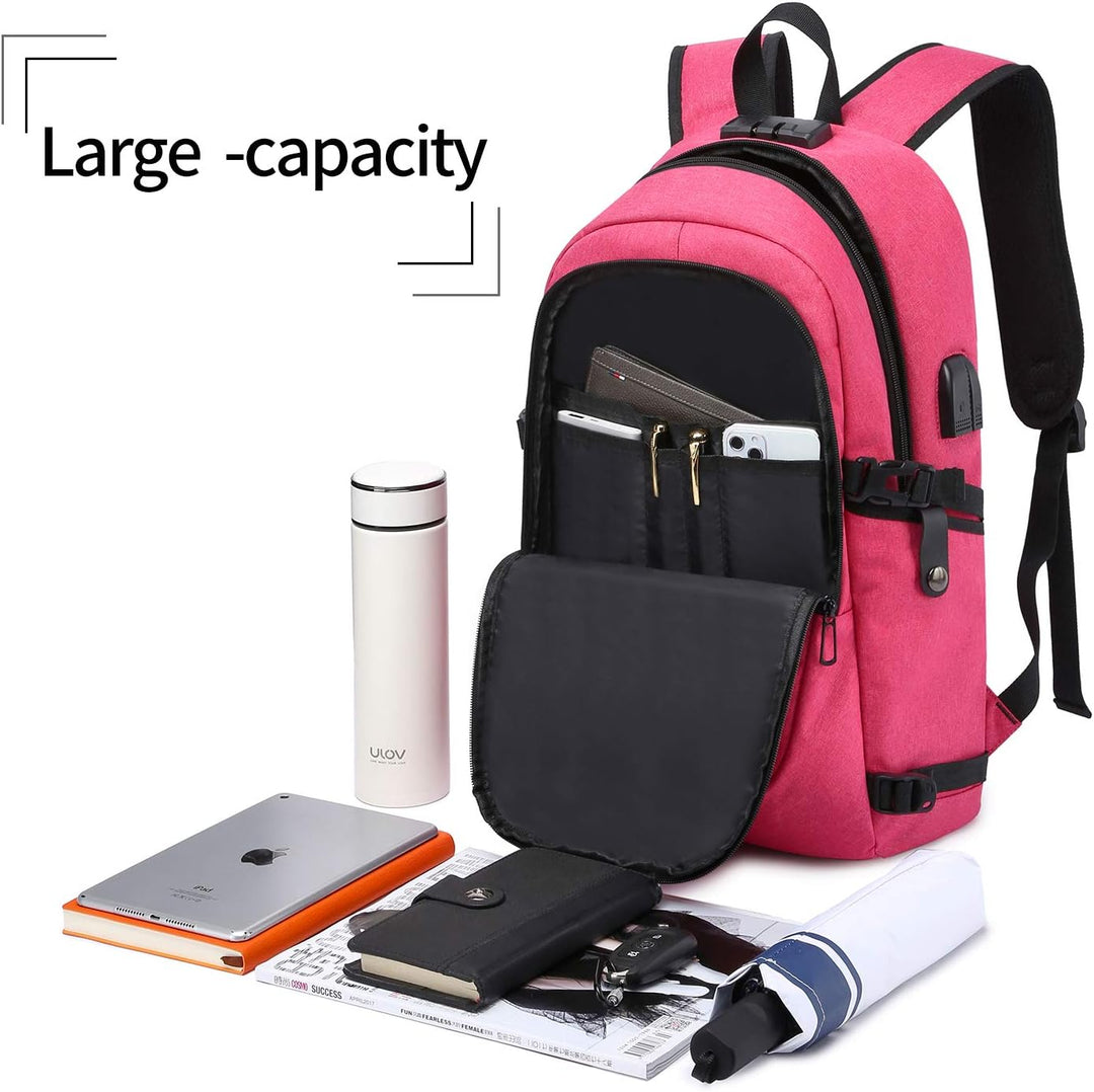WENIG Rucksack Laptop für Damen Frauen Mädchen Schulrucksack mit USB-Ladeanschluss 15.6" Rosa, 15.6"