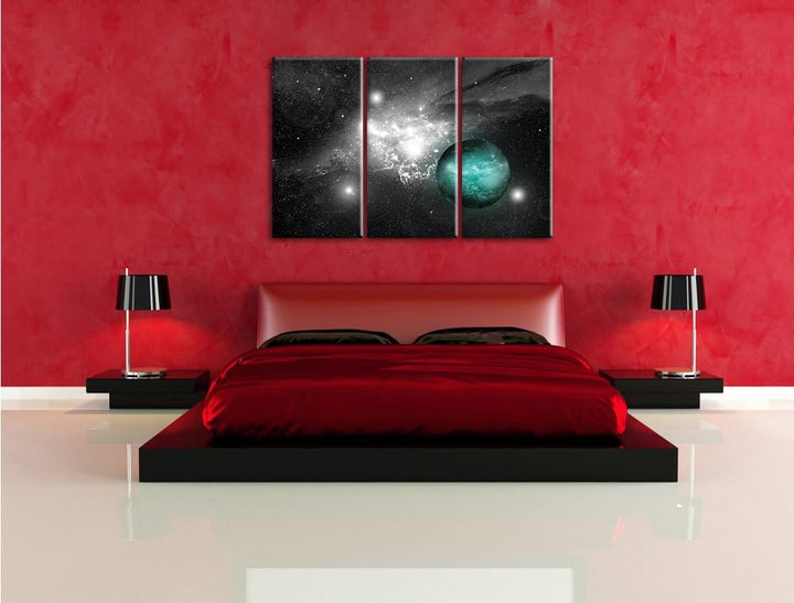 Pixxprint Sterne Galaxie / 3-Teilig/Gesamtmass 120cm Leinwandbild bespannt auf Holzrahmen/Wandbild K