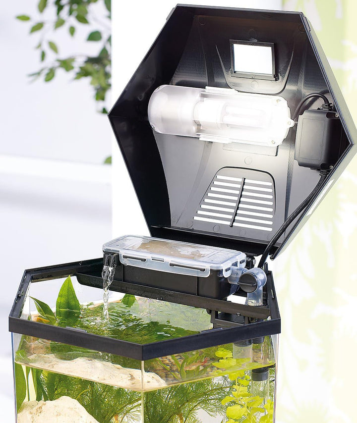 infactory Nano Aquarium: Beleuchtetes Panorama-Aquarium Hexagon, Komplett-Set, 19 l (Panorama Aquari