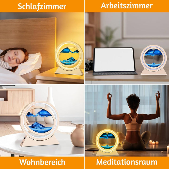 Ulikey Sandbilder Zum Drehen, 3D Dynamische Sandbild mit Led Licht, 10 Zoll Bewegende Sandkunst, Fli