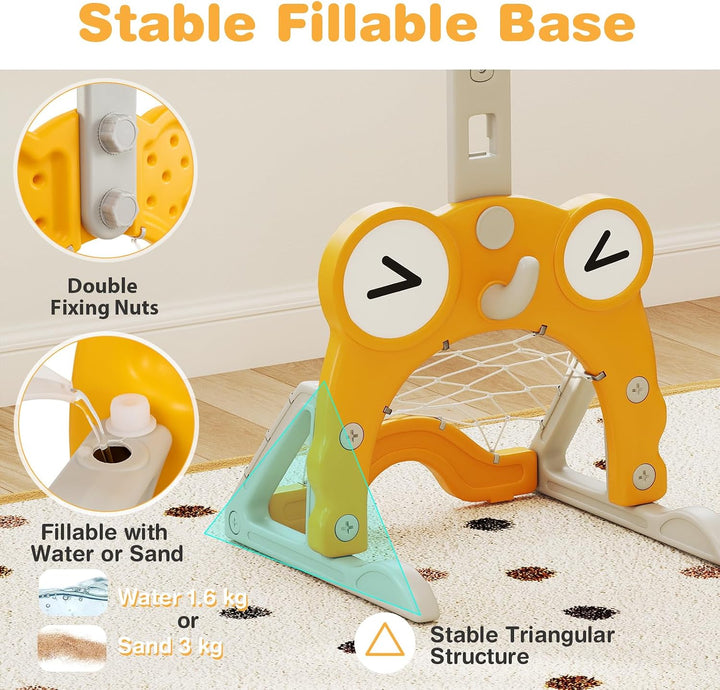 HOMASIS 4 in 1 Kinder Basketballkorb Set, multifunktional Basketballständer mit Fussballtor &amp; Golf &amp;
