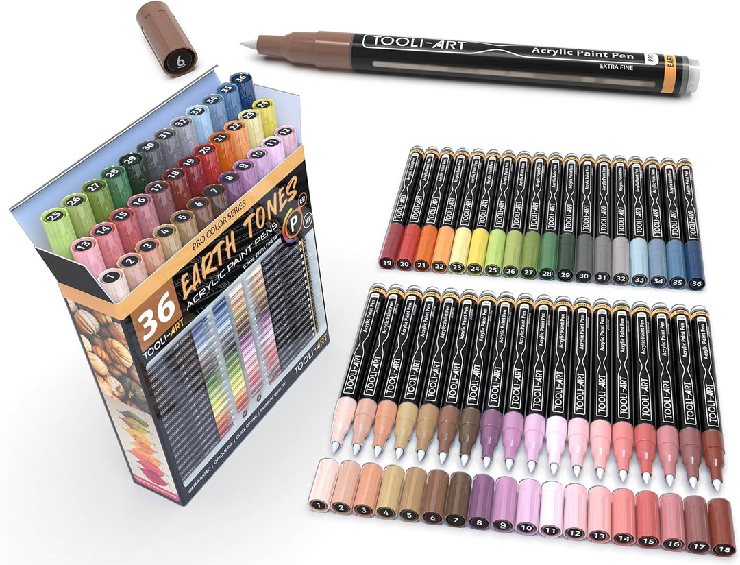 36 Acrylstifte Haut-und Erdton-Marker-Set für Felsmalerei Leinwand Tassen Glas Kunststoff Holz Metal