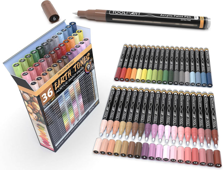 36 Acrylstifte Haut-und Erdton-Marker-Set für Felsmalerei Leinwand Tassen Glas Kunststoff Holz Metal