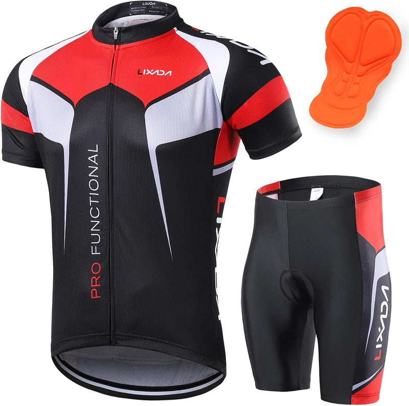 Lixada Herren Radtrikot Set Fahrrad Kurzarm Set Schnelltrocknend Atmungsaktives Shirt + 3D Cushion S