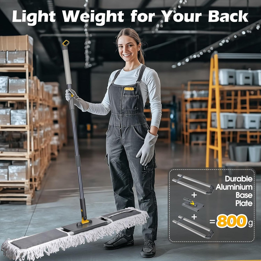 MASTERTOP Bodenwischer Breit, 90cm Gross Wischmop mit Aluminium Stiel und 3 Moppkopf, Industrieller