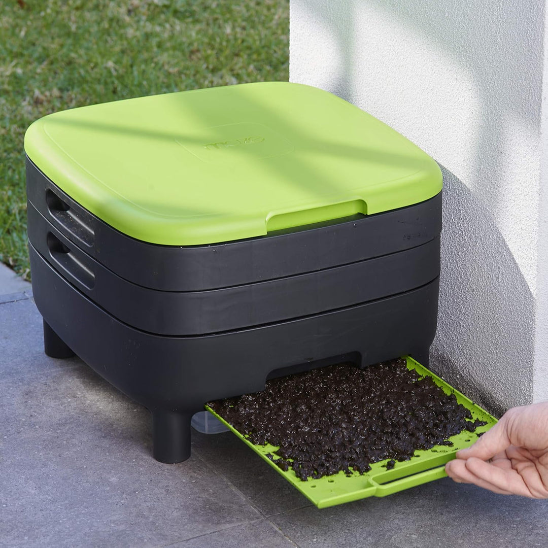 WormBox TinyWorm Design & Compact I 3-Etagen-Wurmkomposter I Komplett-Set I Schublade I Kunststofffü