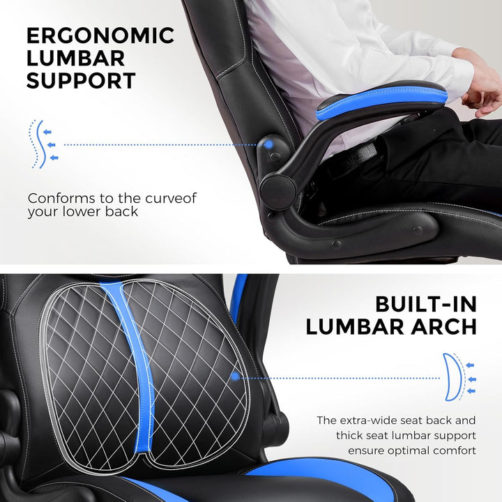 GTPLAYER Gaming Stuhl mit hochklappbarer Armlehne, Gamer Stuhl mit Schaukelfunktion, Ergonomischer C
