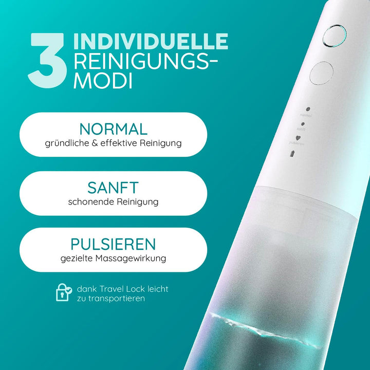 happybrush® Munddusche weiss - TESTSIEGER* – 100 Tage testen - Kabelloser Water Flosser für Zahnrein