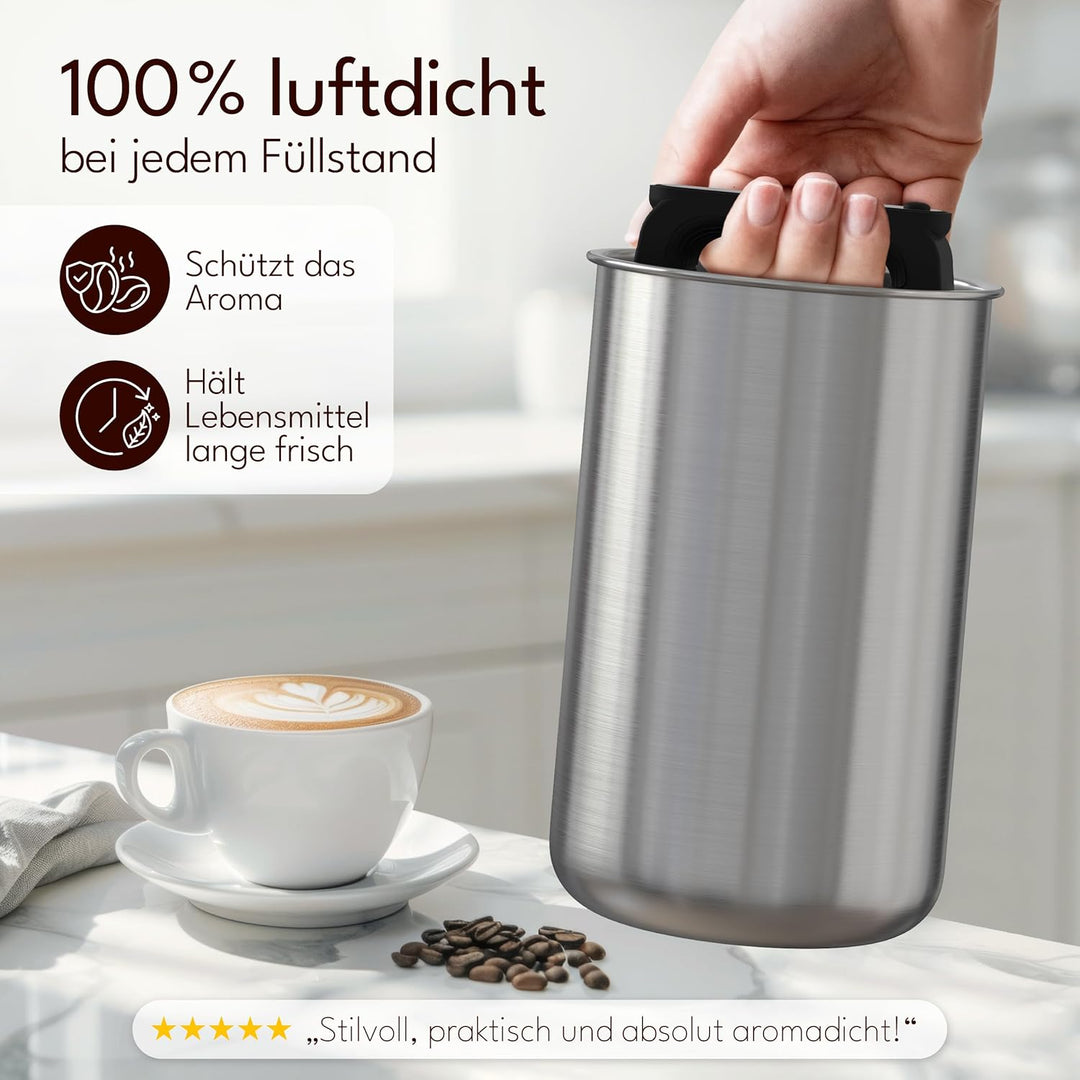 KC Kitchen & Co. Kaffeedose luftdicht für 1 kg Kaffeebohnen – Edelstahl Vorratsdose mit Vakuumdeckel