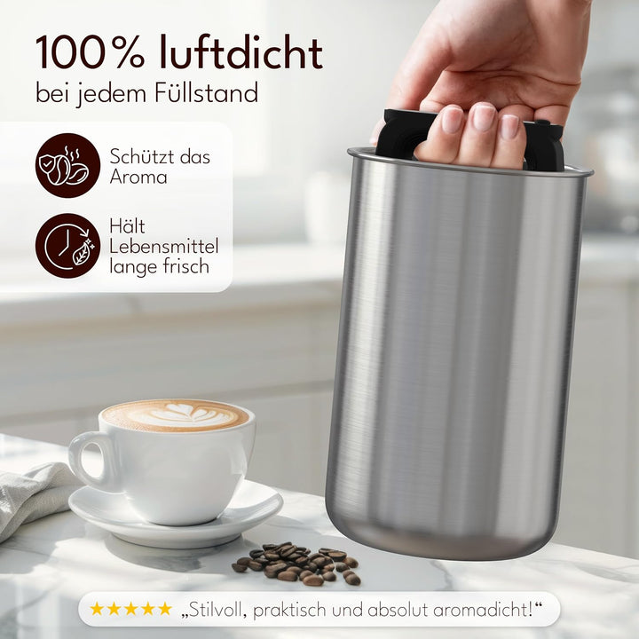 KC Kitchen & Co. Kaffeedose luftdicht für 1 kg Kaffeebohnen – Edelstahl Vorratsdose mit Vakuumdeckel