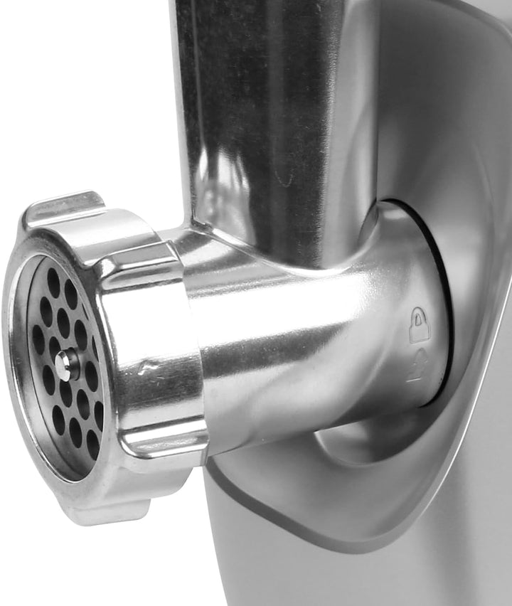 Emerio Fleischwolf | elektrisch | 3 Fleischeinsätze (fein/mittel/grob) + Wurststopfaufsatz + Kebbeau