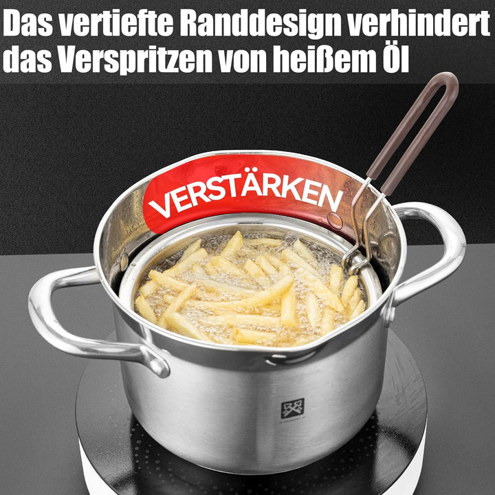 Edelstahl Frittiertopf 4L, Fritteuse mit Sieb und Deckel,Fritteusentopf Dampfgarer Mehrzweck-Kochtop