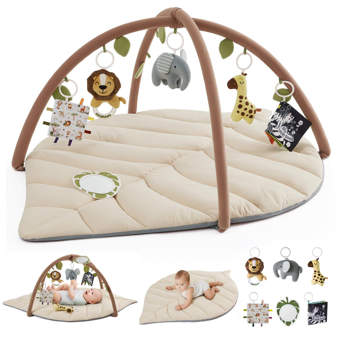 Blissful Diary Spielbogen Baby, Übergrosses Blattförmiges Spieldecke Baby Gym Activity Decke mit 6 A