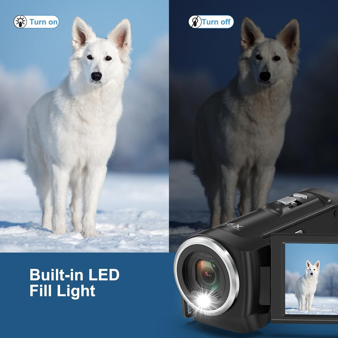 Videokamera 2.7K 56MP Camcorder 16X Digitalzoom Vlogging Camera mit LED-Fülllicht für YouTube, 2.8"