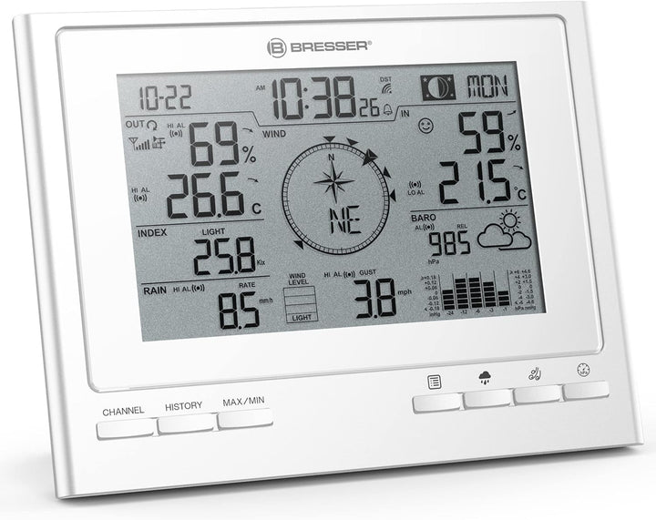 Bresser Wetterstation Funk mit Aussensensor 7-in-1 Wetter-Center ClimateScout mit Profi-Aussensensor