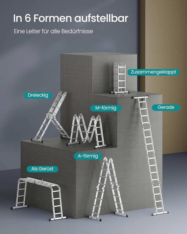 SONGMICS Leiter Mehrzweckleiter, 4 x 4 Stufen, bis 150 kg | Trittleiter, Aluleiter, Haushaltsleiter,