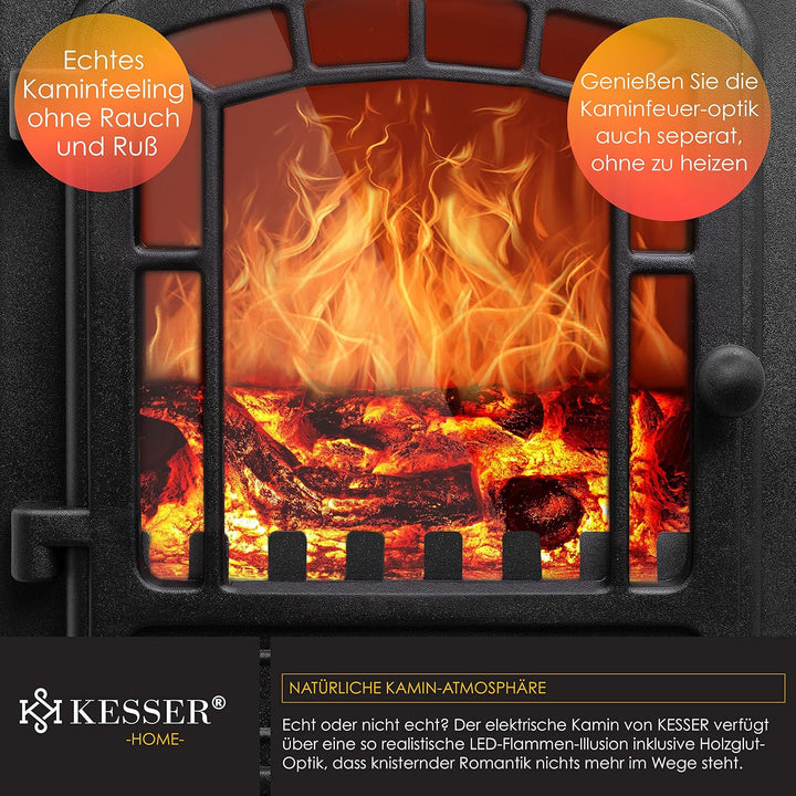 KESSER® Elektrokamin mit Heizlüfter & Fernbedienung 2000W Elektro Kamin Elektrischer Heizung LED Kam