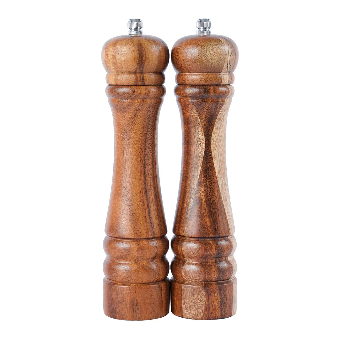Salz- und Pfeffermühle Set, Gewürzmühlen 2er-Set, Salz und Pfeffer Mühle aus Akazienholz mit Keramik