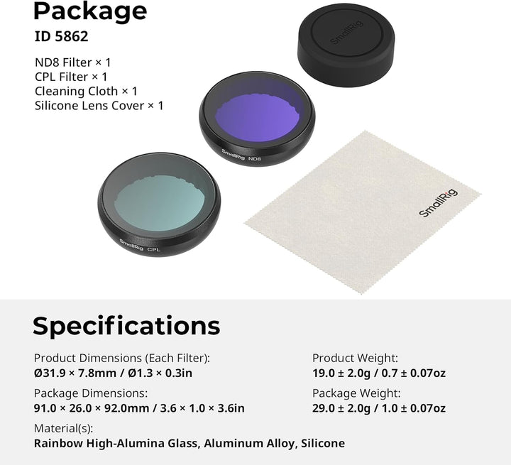 SMALLRIG GO Ultra Filter Kit für Insta360 GO Ultra, Snap-On-Design, enthält ND8-Filter, CPL-Filter,