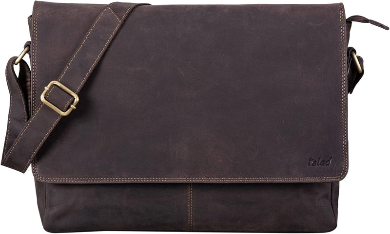 TALED Leder Umhängetasche Herren & Damen I Echtleder Laptoptasche bis 15 Zoll I Messenger Bag mit Sc