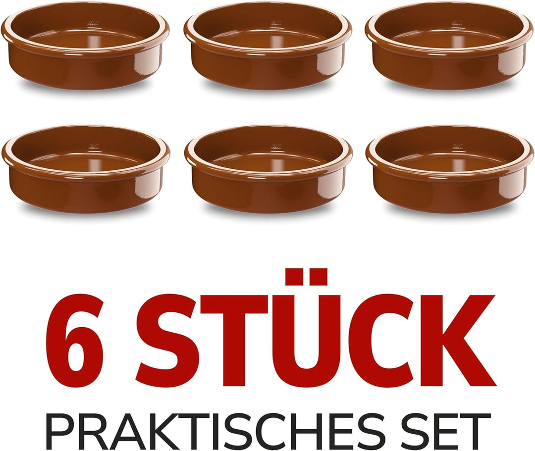 ToCi 6 x Tapas-Schalen Braun Ø 11,5 cm – Spanische Cazuela Schälchen aus Ton 175 ml - Kleine Auflauf