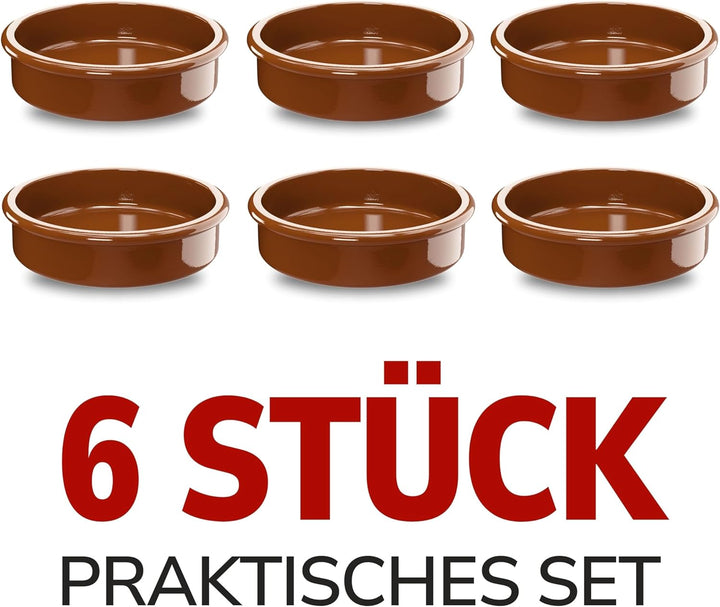 ToCi 6 x Tapas-Schalen Braun Ø 11,5 cm – Spanische Cazuela Schälchen aus Ton 175 ml - Kleine Auflauf