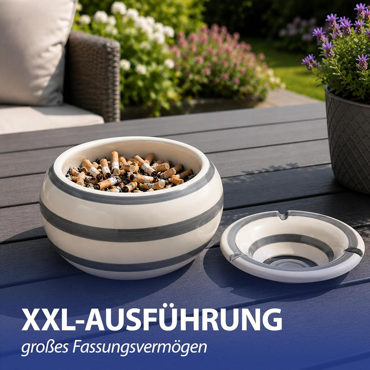 Roomando XXL Sturmaschenbecher Ø 23cm in grau-Weiss-gestreift Modell Gloomy Admiral