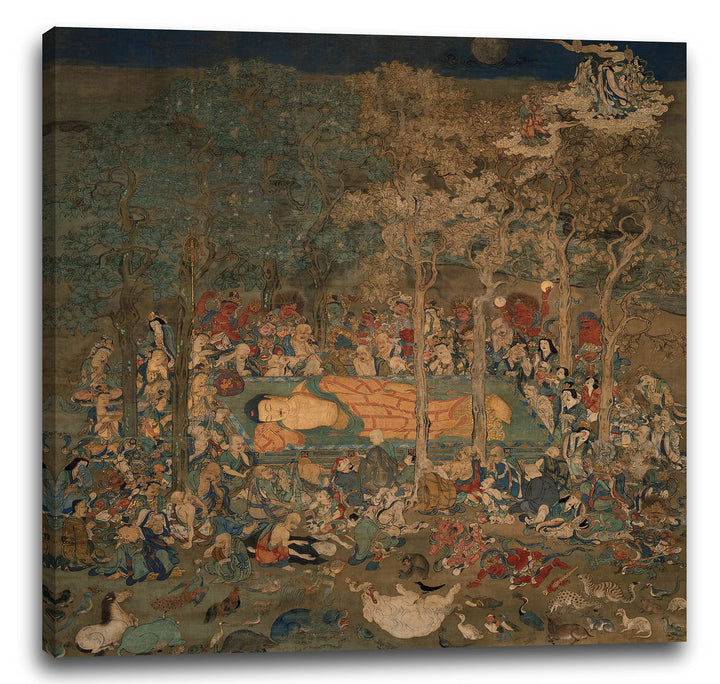 Printed Paintings Leinwand (70x70cm): Kamakura-Zeit - Tod des historischen Buddha (Nehan-zu) 70x70 c