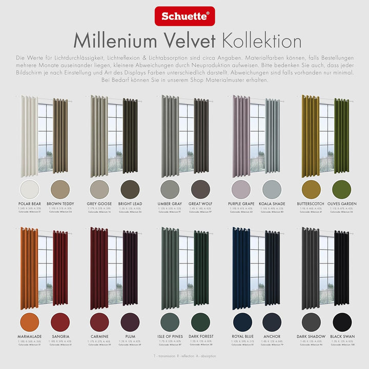 Schuette® Verdunkelungs-Vorhang Gardine mit Ösen ● Millenium Velvet: Dark Forest (Dunkelgrün) ● 135x