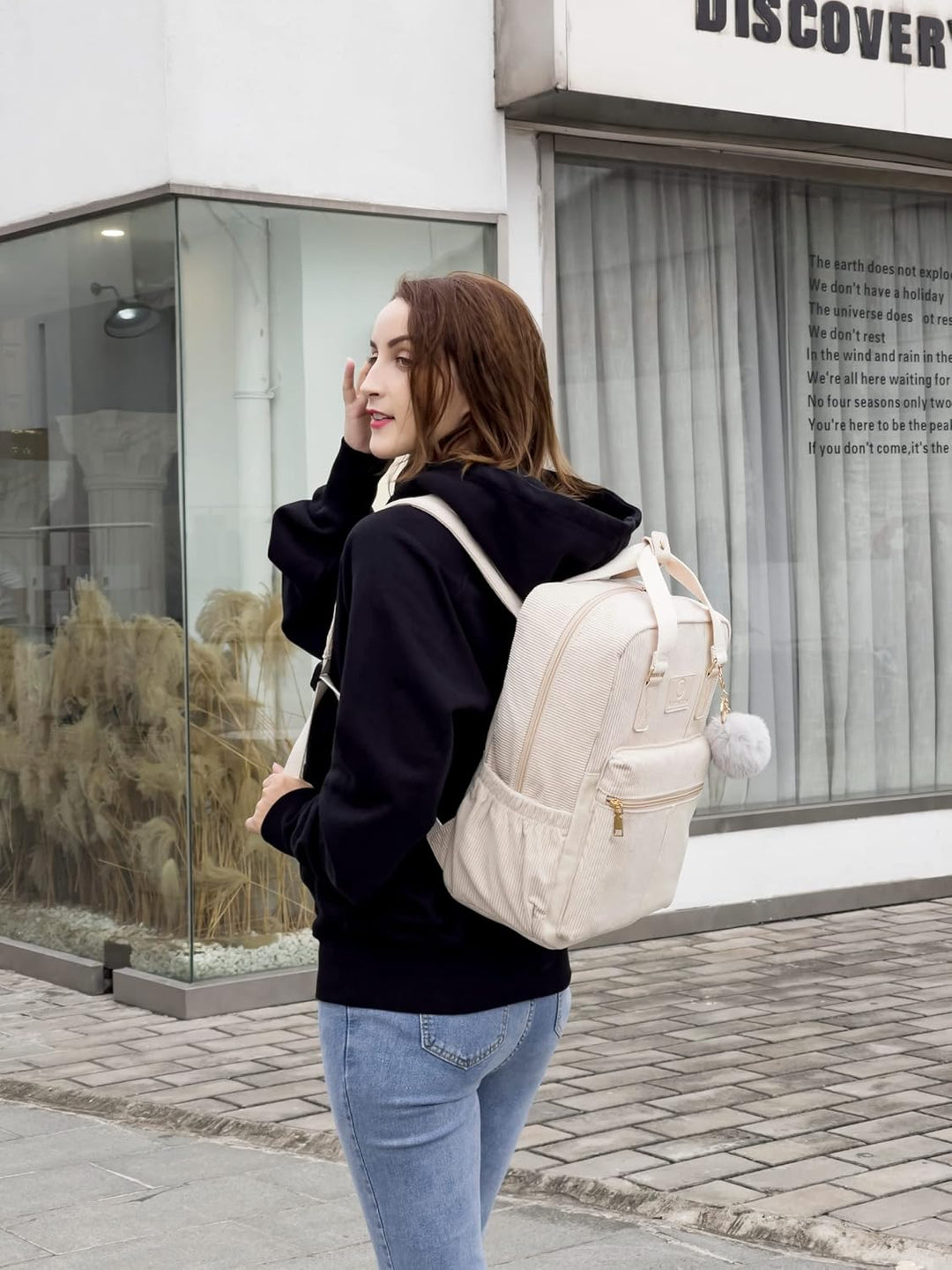 Makukke Rucksack Damen&Herren, Cord Daypack Anti-Theft Tasche Casual Schultasche Citytasche, für Sch