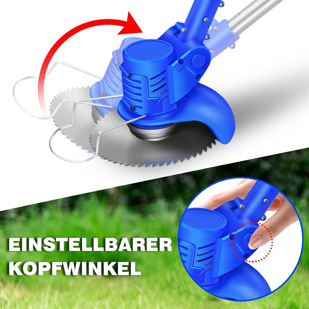 Qimu Akku Rasentrimmer 21V Elektrischer Rasentrimmer Elektro-Trimmer Akku Motorsense Rasen mit 1.5Ah