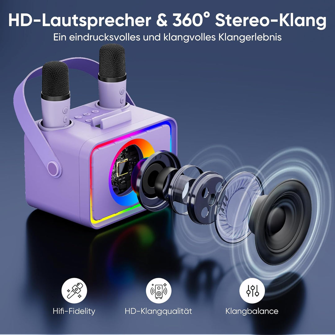 [2026] Karaoke Maschine 2 Mikrofonen: Wowstar Karaoke Anlage mit 2 Karaoke Mikrofonen - Tragbare Blu