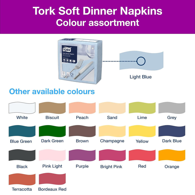 Tork 477913 Soft Dinnerserviette Hellblau / Papierservietten 3 lagig / Ideale Qualität und Grösse fü