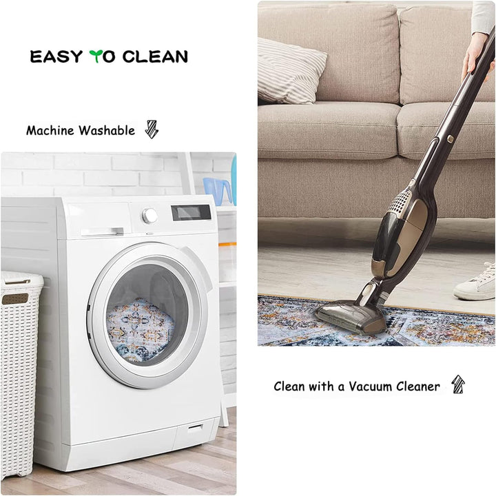 Calore Teppich Wohnzimmer, Teppiche Vintage rutschfeste Kurzflor Teppich für Schlafzimmer, Wohnzimme