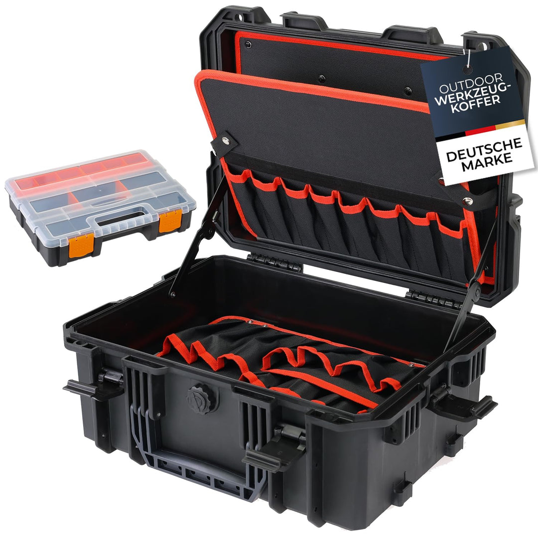 HMF 15603-02 Outdoor Werkzeugkoffer leer, Werkzeugkasten gross | 46,5 x 36 x 20,5 cm, Koffer