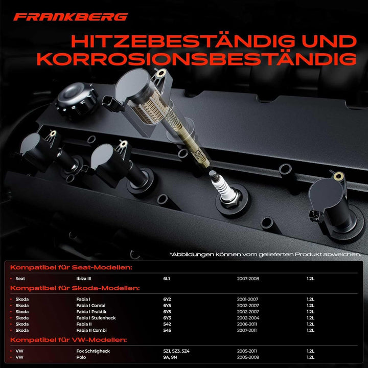 Frankberg 3x Zündspule+3x Zündkerze Kompatibel mit Ibiza III 6L1 BBM 2007-2008 Fabia I 6Y2 AWY/BMD 2