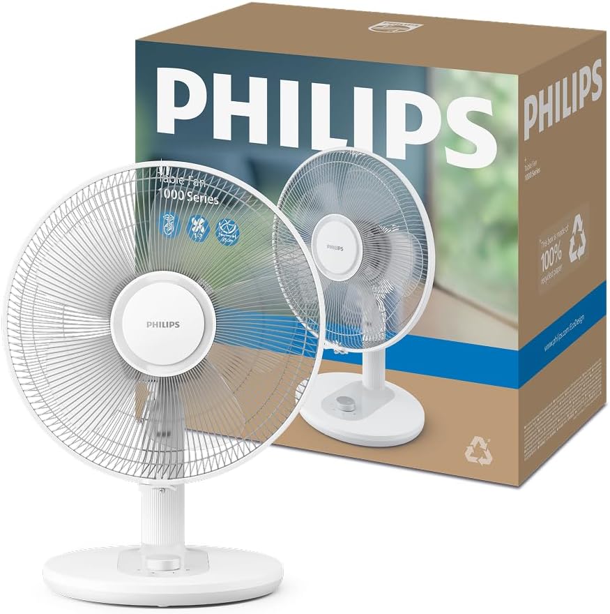 Philips Tischventilator 1000 Series, Leistungsstark & Leise, 35 dB(A), 3 Geschwindigkeiten, Klein, D
