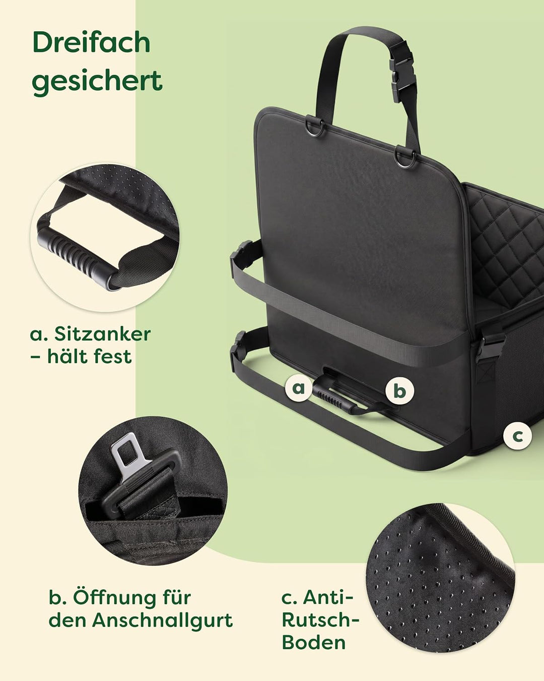 Knupis Extra Stabiler Hunde Autositz für Grosse Hunde - Wasserabweisend & Kratzfest mit 5 Taschen –