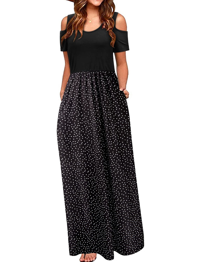 STYLEWORD Sommerkleid Damen Lang Kurzarm Maxikleid Blumen Kleider mit Taschen S Floral34-298, S Flor