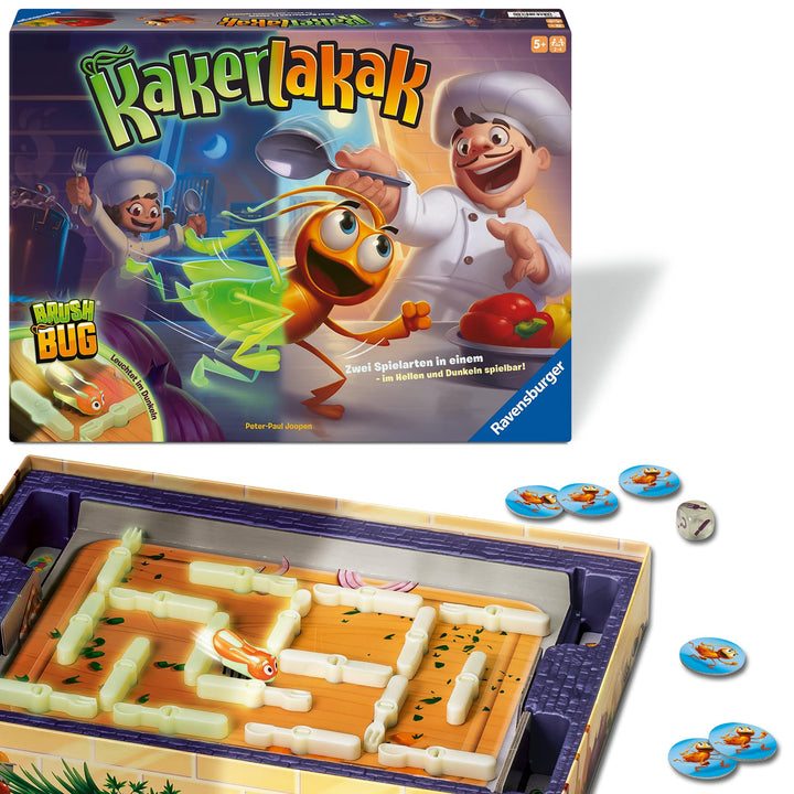 Ravensburger 24762 Kakerlakak Glow in the Dark - Aktionsspiel mit elektronischer Kakerlake für Gross