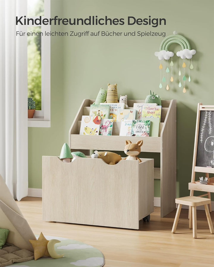 SONGMICS Bücherregal Kinder, Kinderregal, Spielzeugregal, mit 3 Regalebenen, Aufbewahrungsbox auf Ro