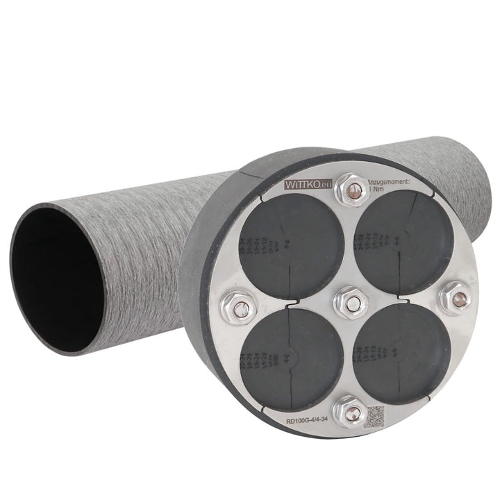 WITTKOWARE 100mm Mauerdurchführung (DN100 Ringraumdichtung), geteilt, für bis zu 4 Kabel/Rohre (4mm